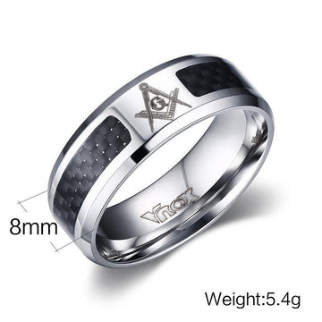 Masonic Men Stainless Steel and Carbon Fibre Rings - The Jewellery Supermarket